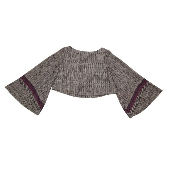 Free People Stars Aligned Bell Sleeve Crop Top S Mocha Combo Western Bohemian - Picture 10 of 11